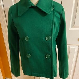 Emerald Green Double-Breasted Peacoat with Notched Collar